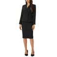 thumbnail image 2 of Conjunto de falda de traje de 2 piezas para mujeres, atuendos de trabajo de manga larga, chaqueta tipo blazer y falda lápiz, talla XS, negro, 2 of 6