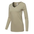 thumbnail image 2 of A2Y Women's Basic Solid Soft Cotton Long Sleeve V-neck Top T-shirt Ash Mocha 1XL, 2 of 3