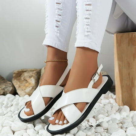 Sandals Womens CHGBMOK Summer Plus Size Comfortable Summer Ladies Shoes  Flat Heel Open Toe Sandals Casual Women's Sandals Breathable Womens Sandals,  Up to 65% off! 