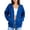 Blue, variant on Womens Solid Full Zip Hooded Jacket with Drawstring and Kangaroo Pockets Oversized Casual Long Sleeve Drop Shoulder Sweatshirt Outerwear
