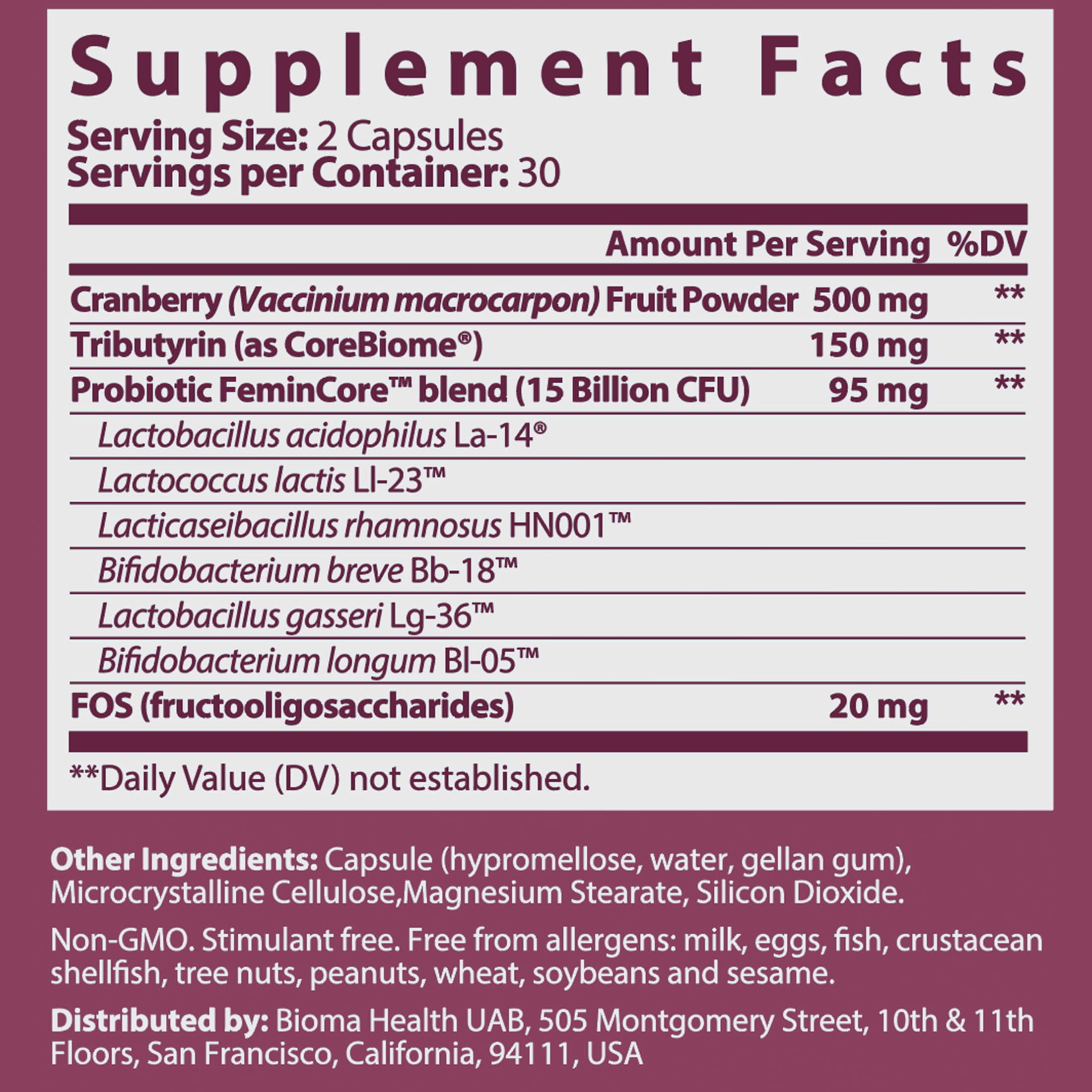 BIOMA Feminine Health Synbiotic, 60 ct / 30 serv.
