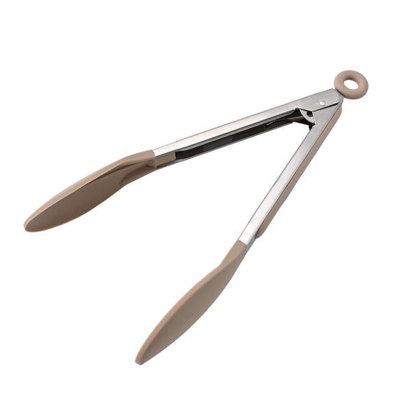Cook with Color 12-Inch Heat-Resistant Silicone Kitchen Tongs with Stainless Steel Handle, Tan