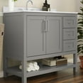 thumbnail image 3 of BizChair 42 Inch Bathroom Vanity with Sink, Storage Cabinet with Soft Close Doors, Open Shelf and 3 Drawers, Carrara Marble Finish Countertop, Gray/White, 3 of 12