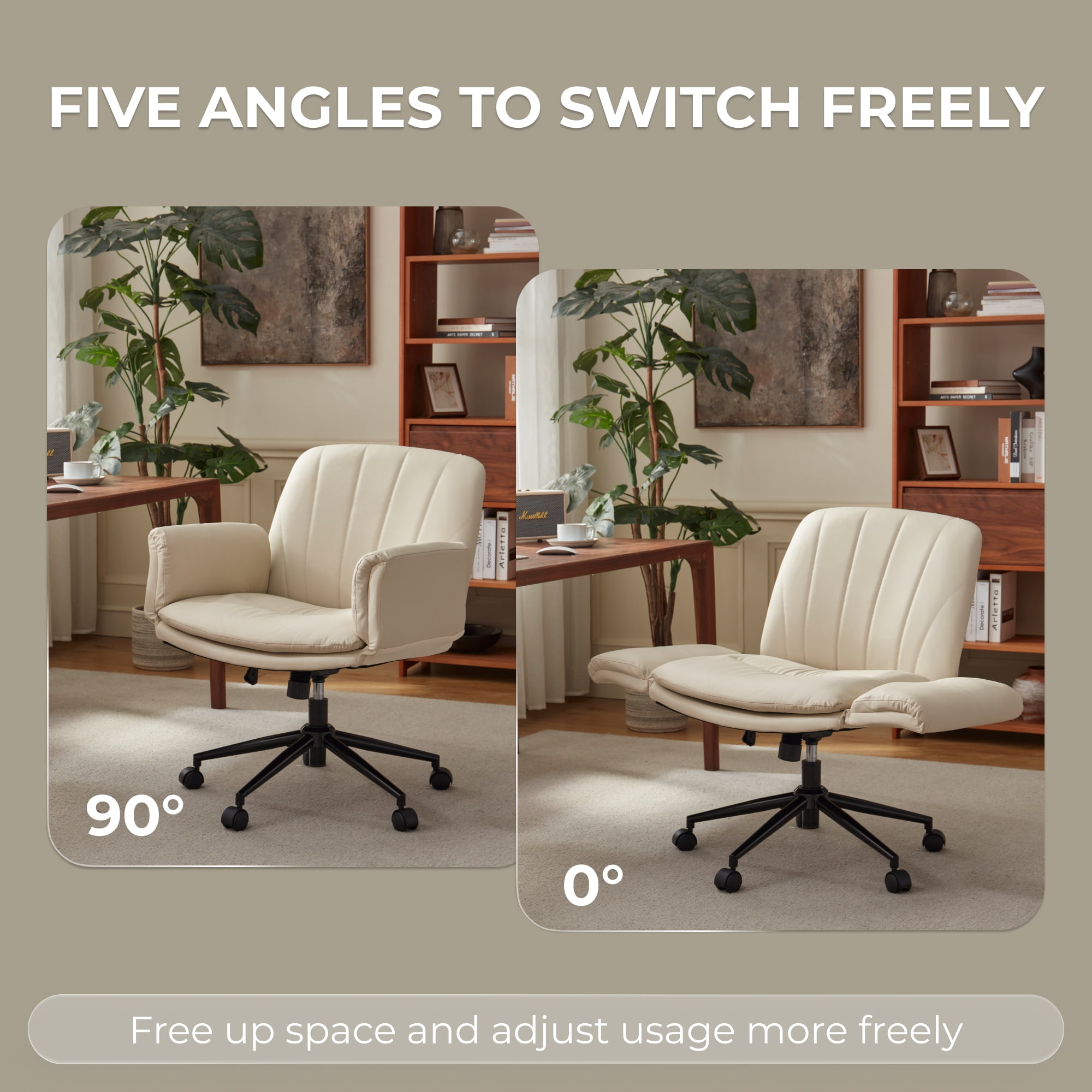 GOOSEA Adult PU Leather Criss Cross Indoor Makeup and Gaming Swivel and Adjustable Arms Office Chairs, Brown