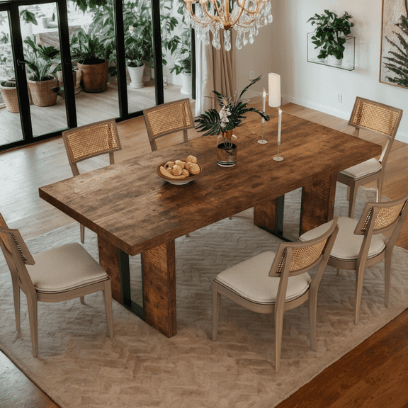 71" Rustic Farmhouse Dining Table for 6-8 People, Rectangular Thick Wood Kitchen Table with Heavy Duty Legs, Large Dinner Table for Dining Room, Kitchen, or Home (Rustic Finish)