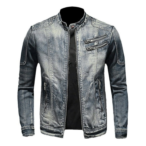Pisexur Jean Jacket Men's Solid Color Button Pocket Slim Fashion Casual Work Denim Jacket Denim Jacket for Men Plus Size Fall Jackets for Men