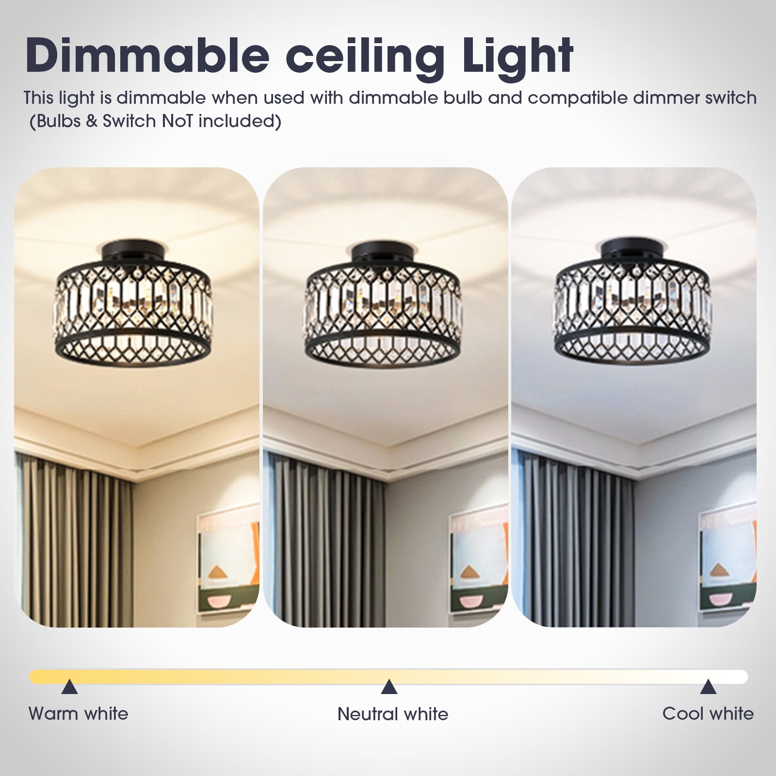 Laybasic Crystal Ceiling Light Fixture, 9" Black Modern Semi Flush Mount Ceiling Light, Mini Chandelier for Kitchen Bedroom Bathroom Entryway Hallway (Bulb not Included)