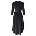 thumbnail image 4 of HA-EMORE Women's Velvet Dress V Neck Belt 3/4 Sleeve Formal Party High Low Wrap Dress, 4 of 5