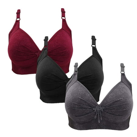 Gnurob Wireless Bralette for Women Push Up Bra Plus Size Floral Lace Bralettes No Underwire Brassiere 3 PC Soft Everyday Bras Adjustable Widen Band Underwear Clearance Saving A08-Wine 4X-Large
