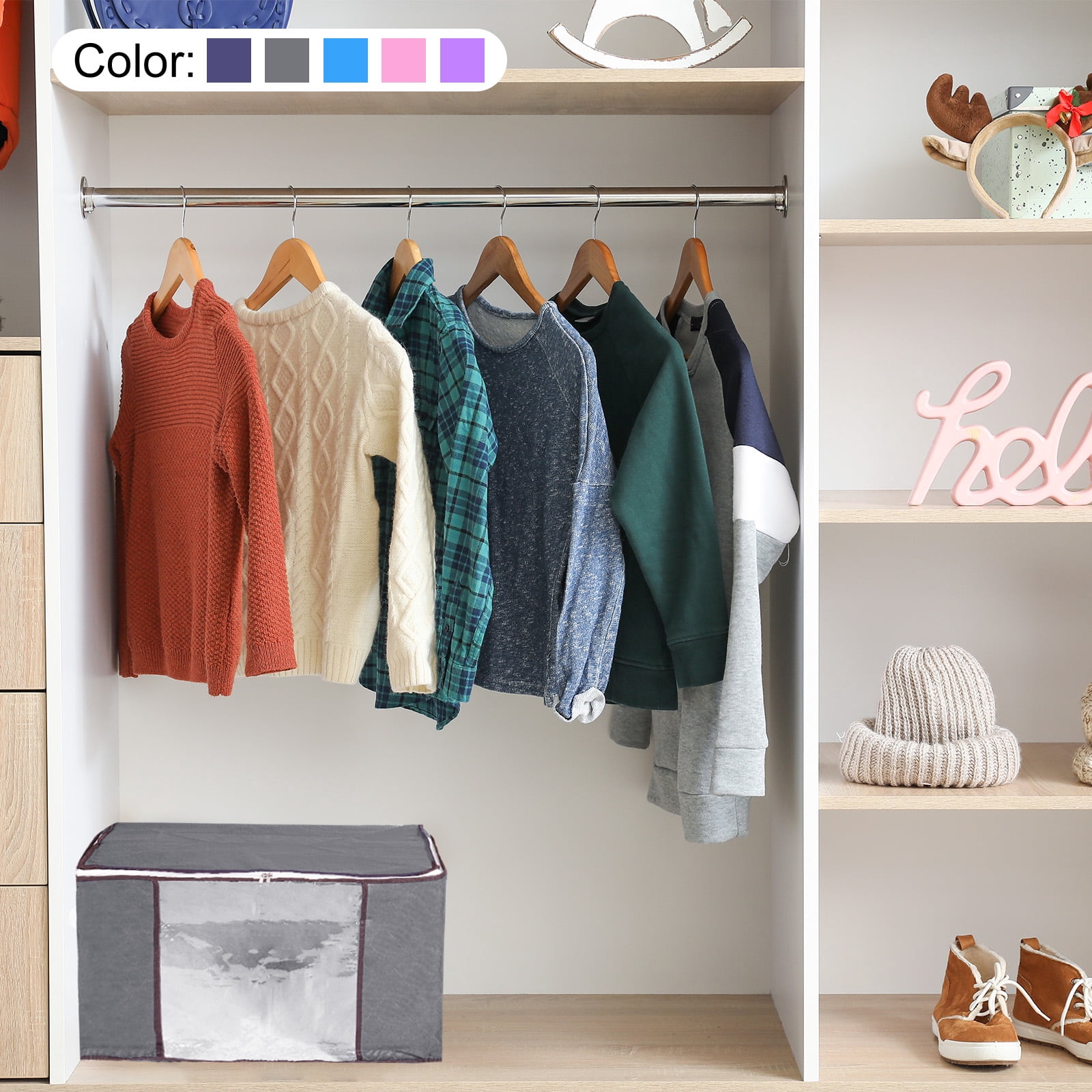 Unique Bargains Clothes Storage Bag Foldable Closet Organizers with Handles Pink
