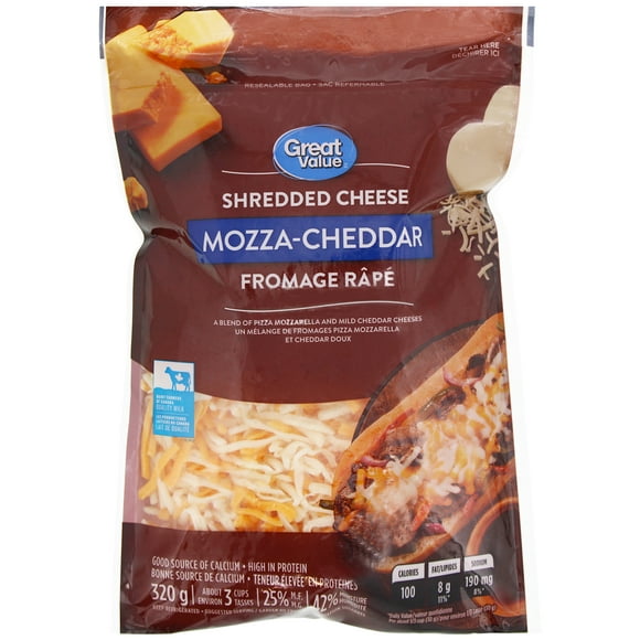 Great Value Mozza-Cheddar Shredded Cheese, 320 g