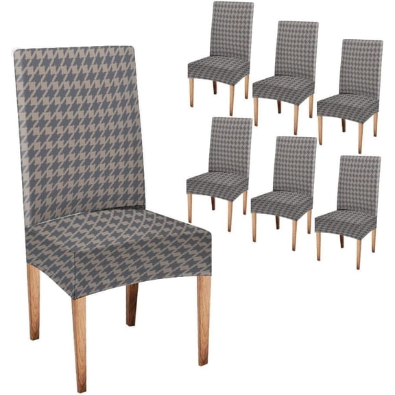 Dining Room Chair Covers Set of 6 Grey and Beige Plaid Stretch Dining Chair Covers Removable Washable Kitchen Chair Covers Chair Protector Covers for Party Hotel