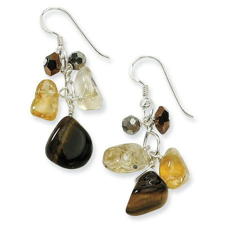 Citrine Tigers Eye Bracelet - Silver Citrine Crystal Tiger Eye Dangle Earring