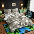 thumbnail image 2 of Meiyoeat Pixel Grid Miners Queen Bedding 7pcs, Minimal Mosaic Print Bedding Comforter Set Queen, Gray Off White, 2 of 6