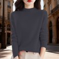 thumbnail image 6 of Women's Mock Neck Sweater, Solid Color Long Sleeve Pullover, Loose Fit Casual Basic Top, Fall Winter Everyday Knit Sweater, Simple Crewneck Pullover Dark Gray XL, 6 of 7