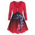 thumbnail image 1 of Camiseta en a de Talla Extra con Estampado de Mariposa y Copo de Nieve Ombre Rosegal  Mangas largas de talla grande, 1 of 5
