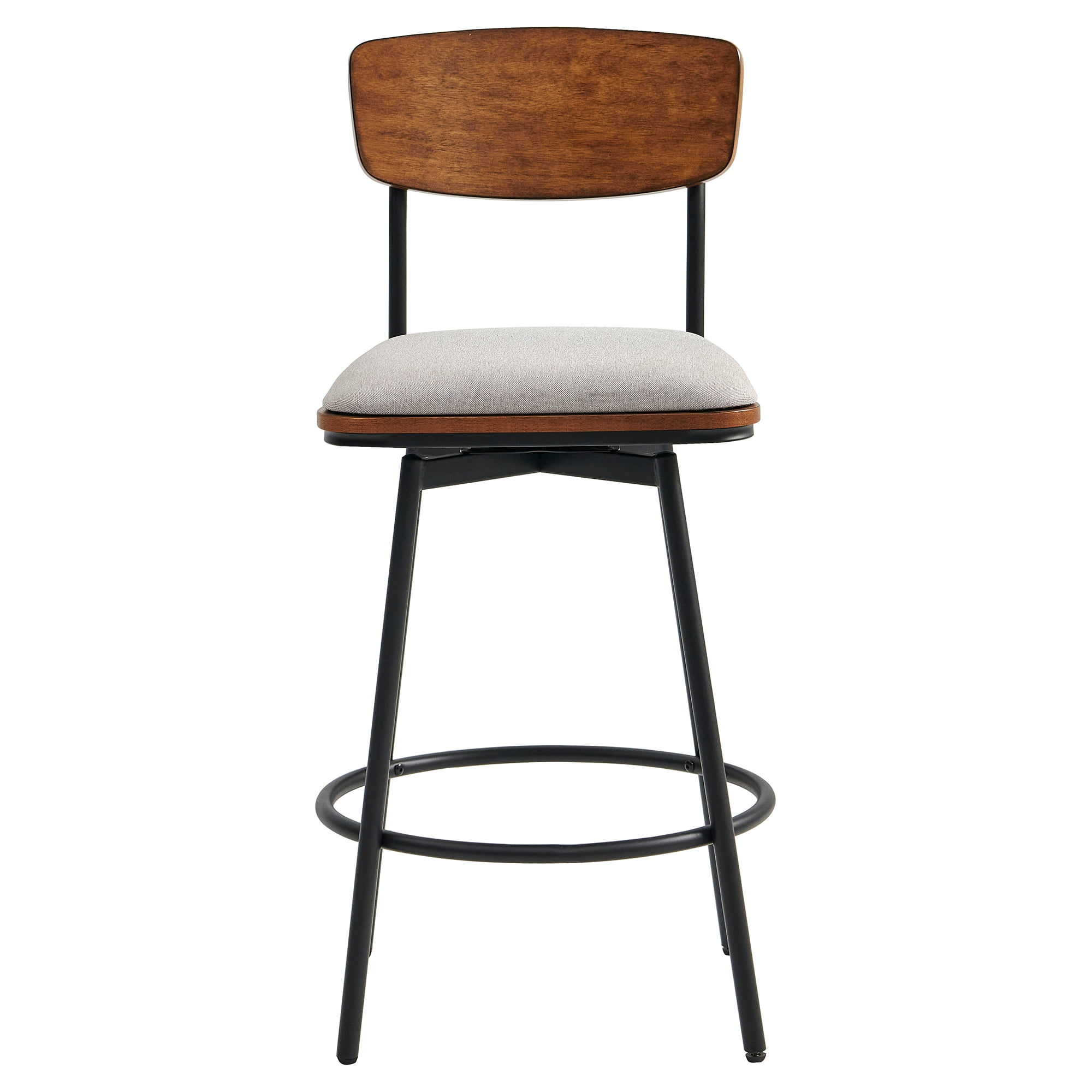 CHITA Swivel Counter Height Bar Stools with Back Set of 2, 27'' Seat Height, Metal & Wood Frame, Light Beige