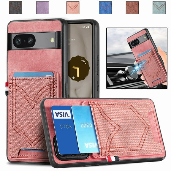 TECH CIRCLE Wallet Case for Google Pixel 8 Pro with Card Holder, Vintage Classic PU Leather Slim Back Cover, Magnetic Car Mount TPU Shockproof Lens Protection Case for Google Pixel 8 Pro 6.7", Pink