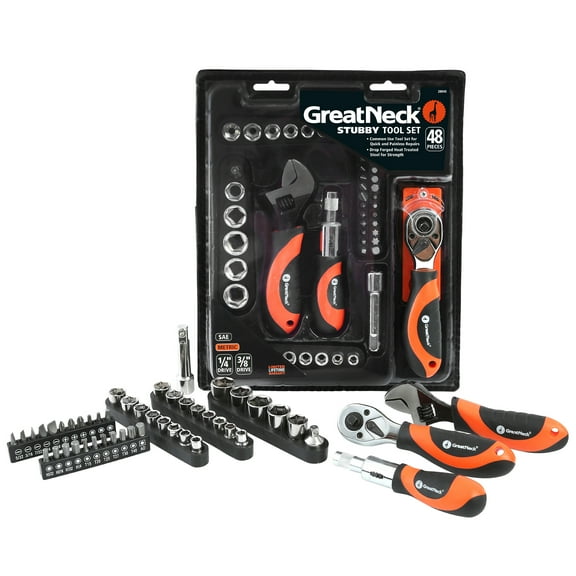 GreatNeck Stubby Ratchet, Socket, and Wrench Set, 48 Pieces
