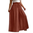 thumbnail image 2 of CLOISE Womens Wide Leg Pants Plus Size Mid Waist Long Pants Elastic Waist Solid Baggy Vacation Outfits Coffee 2XL, 2 of 6