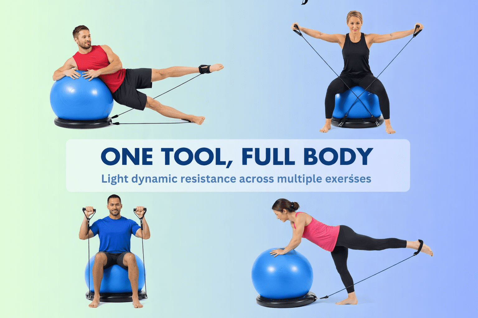 Innotech SC 65cm Yoga Ball with Base & Resistance Bands – Anti-Burst Matte Stability Ball – 750 lb Capacity – Includes Pump & Straps – 1 Pack – Blue