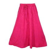 Mogul Women's Skirt Pink A-Line Rayon Floral Embroidered Boho Chic Skirts