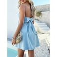 thumbnail image 6 of Krumba Women Pleated Strapless Dress: Zip-up Backless Bow Mini - Summer Casual Wear for Wedding Guest Beach Vacation Club Light Blue Size M, 6 of 7