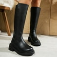thumbnail image 2 of Chunky Heel Knee High Boots Women Casual Splice Leather Round Toe Platform Over the Knee Riding Boots Back Zipper Fall Winter Dress Tall Boots, 2 of 7