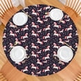 thumbnail image 2 of Dark Blue Cartoon Unicorn Leaf Flower Pattern Round Fitted Tablecloth with Elastic Edge,Dining Table Cover Waterproof,Outdoor Round Tablecloth for Camping,Dining,Indoor and Outdoor, 2 of 7