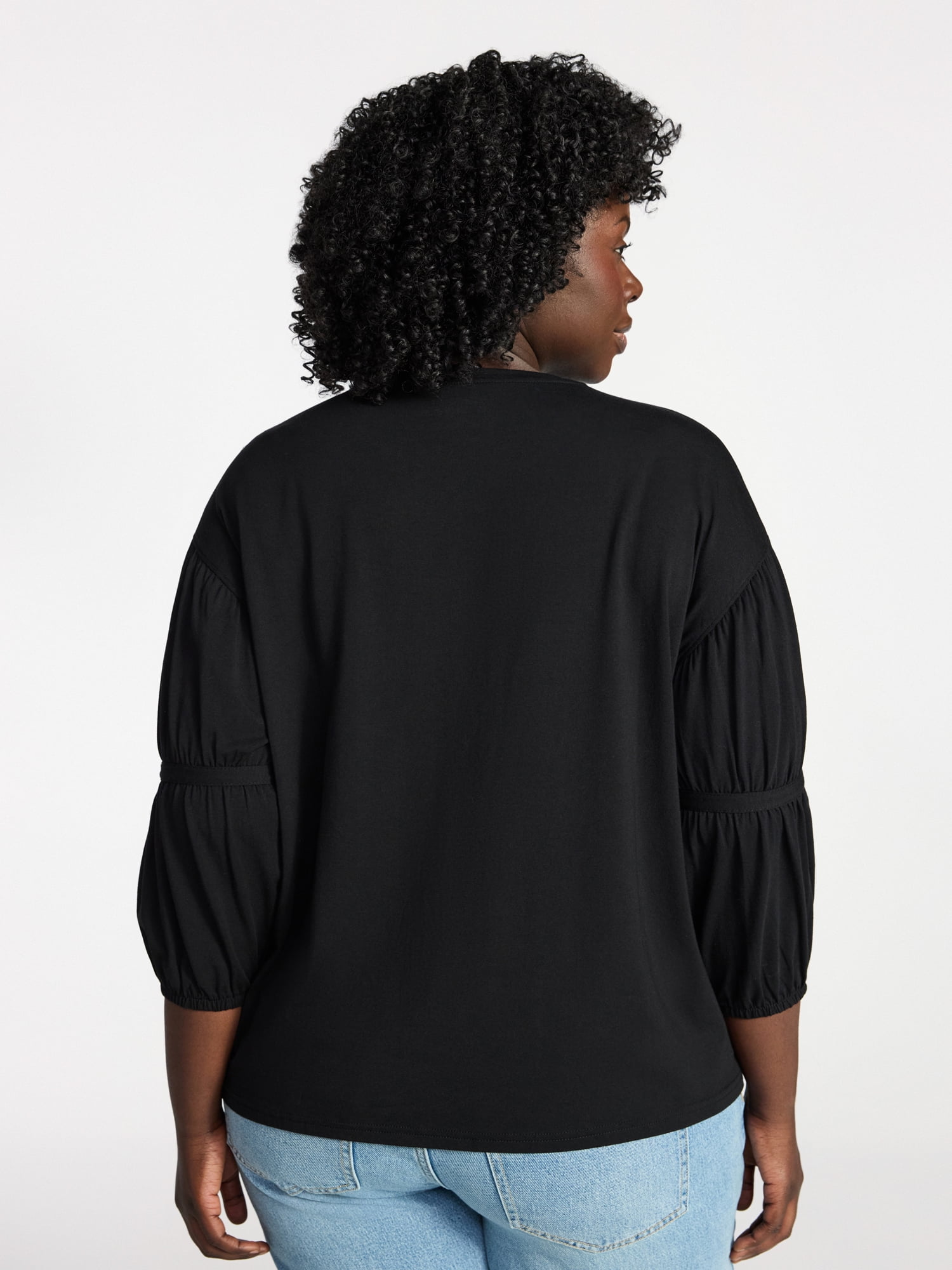 Terra & Sky Women's Plus Size Double Blouson Top with 3/4-Length Sleeves, Sizes 0X-5X