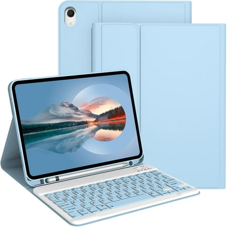 Keyboard Case for iPad 11th Generation (A16) 2025, for iPad 10th Generation 2022 [Magnetic Detachable Wireless Keyboard][Support 3 System] Folio Case with Pencil Holder, Light Blue