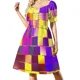 thumbnail image 2 of Vestido de manga corta con estampado de hojas abstractas de Maldivas en verde lima y azul marino brillante., 2 of 8