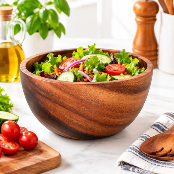 Wood Household Round Wooden Fruit Salad Bowl Dinnerware Basin Container Kitchen Tool, 1*Wooden Bowl Brown