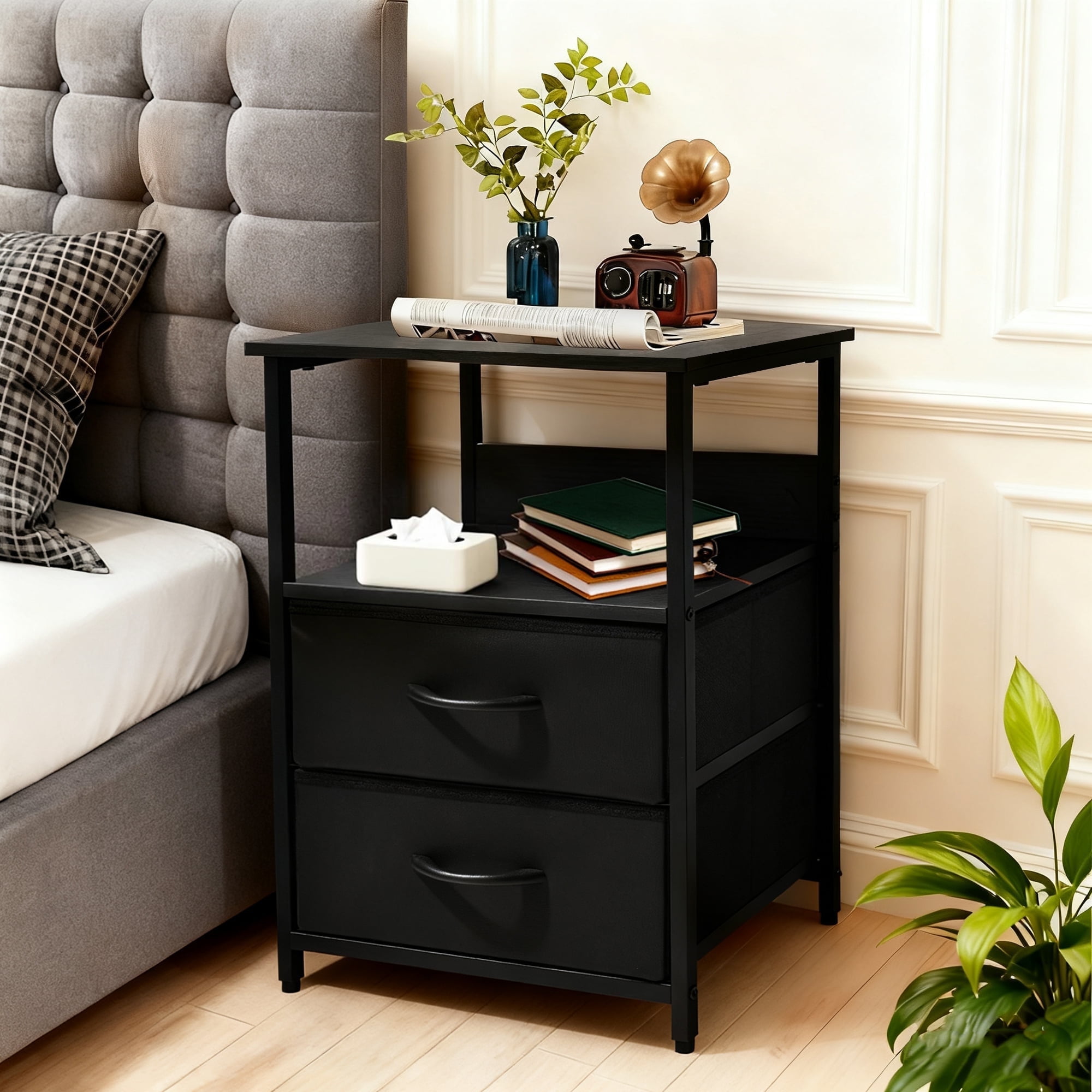 Zimtown White Small Nightstand, End Table with Drawer and Shelf