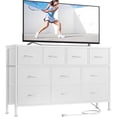 thumbnail image 5 of Laintene White Dresser TV Stand, 10 Drawer Dresser with Power Outlet, Fabric Chest of Drawers for Bedroom, Wooden Top for Storage, 50" TV Stands for Living Room, Closet, Hallway, Entryway, 5 of 10
