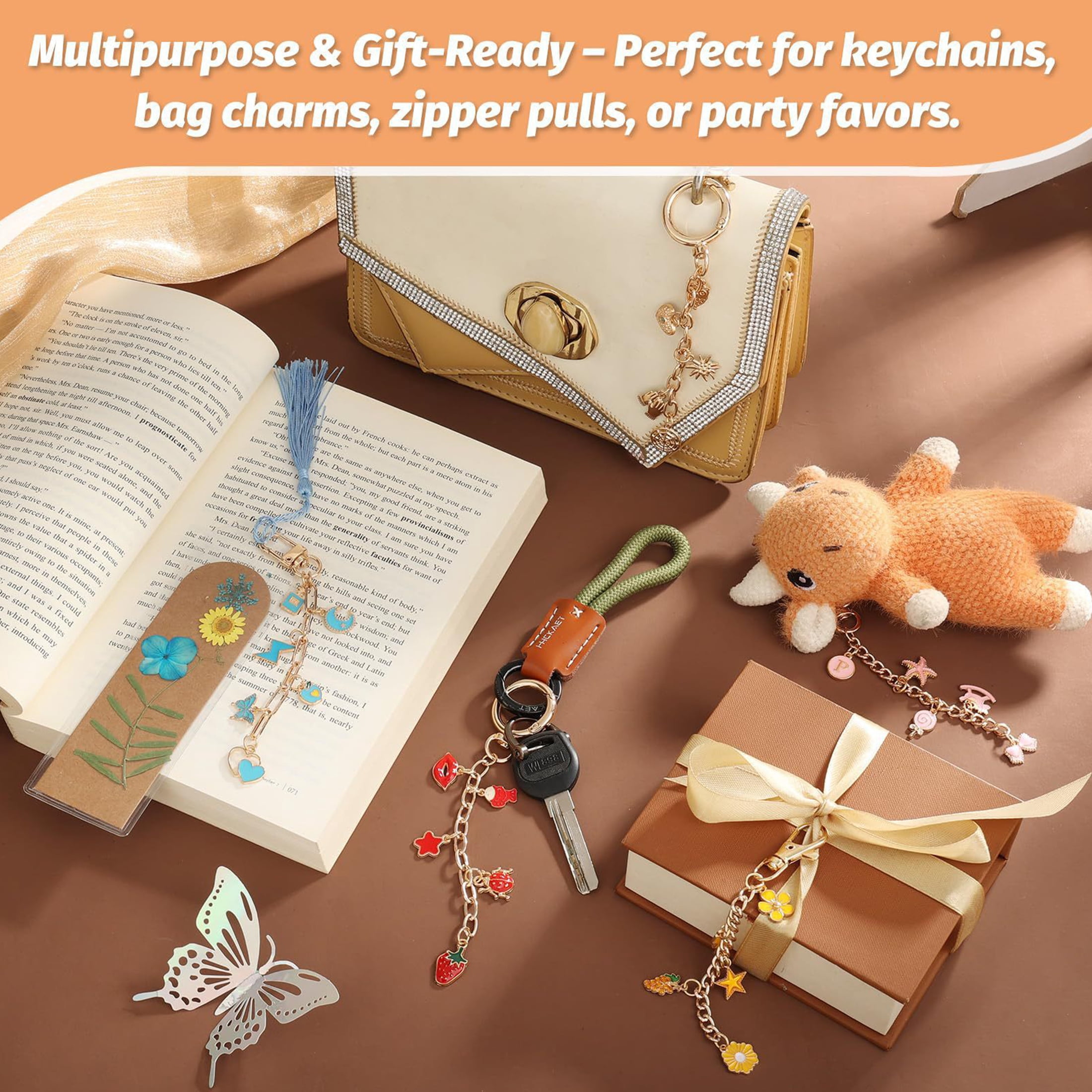 500Pcs Lip Gloss Keychain Making Kit with Charms, DIY Bag Charm Kit Including Key Chain Hooks, Jump Rings, Lobster Clasps & Tools, Gold Enamel Craft Making Supplies for Adults Teens Gifts