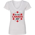 thumbnail image 3 of Inktastic My First Canada Day with Red and White Maple Leaves Women's V-Neck T-Shirt, 3 of 5