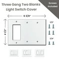 thumbnail image 4 of Corla Three Gang Two Blank Metal Light Switch Plate | White GFI Cover Triple 3 Gang Rocker Decorative Smooth for GFCI Outlet Receptacle (Two Blanks), 4 of 6