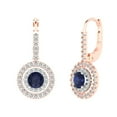 thumbnail image 2 of 1.79 Ct Round Cut Halo Drop Dangle Blue Sapphire 14K White Rose Solid Solid Gold Everyday Dainty Earrings Lever Back, 2 of 7