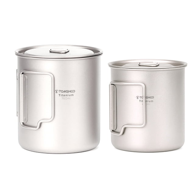 Yeacher Ultralight Titanium Cup Outdoor Portable 2PCS Cup Set 450ml 750ml Camping Picnic Water Cup Mug with Foldable Handle