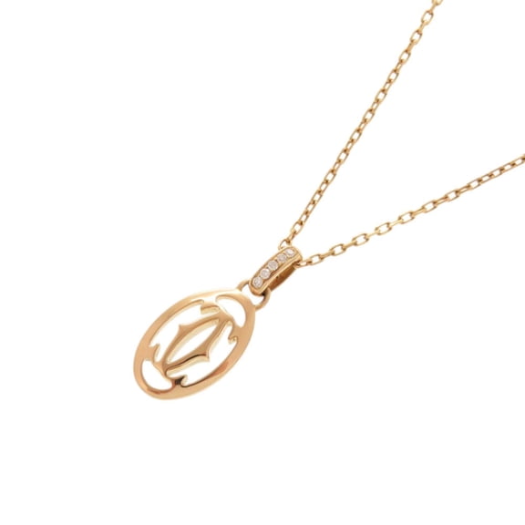 Pre-Owned Cartier Logo Double C 18KPG 750PG Diamond Pink Gold Necklace Jewelry...