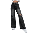 thumbnail image 2 of Women's Ripped Jeans High Waisted Distressed Baggy Straight Wide Leg Pants Dark Gray M, 2 of 10