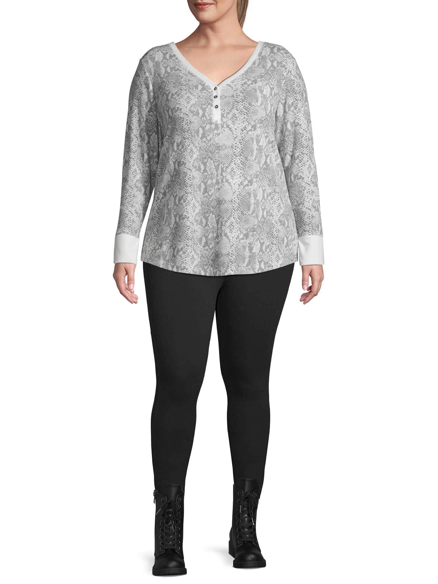 Tru Women's Plus Size Thermal Henley 