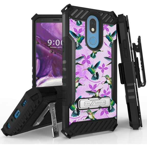 Tri-Shield [ADORABLE ANIMAL SERIES] Rugged Case Metal Kickstand Cover   Belt Clip Holster [HUMMINGBIRDS DESIGN] for AT&T LG Xpression Plus 2 (LM-X420)