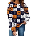 thumbnail image 6 of LYEAA Halloween Womens Shirts Pumpkin Print T Shirt Spooky Season Long Sleeve Crewneck Tops Fall Tee Shirts Blue M, 6 of 6