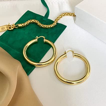 JB Small Gold Hoop Earrings, Thick Hoop Earrings, Chunky Hoops, 18k Gold Filled Hoops