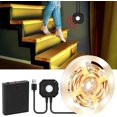 thumbnail image 1 of Motion Activated Bed Light, 9.8ft LED Strip Lights Motion Sensor Night Light with Automatic Shut Off Timer, Battery & USB Powered Under Cabinet Lighting for Bedroom Kitchen Stairs (3000K, 1 of 5