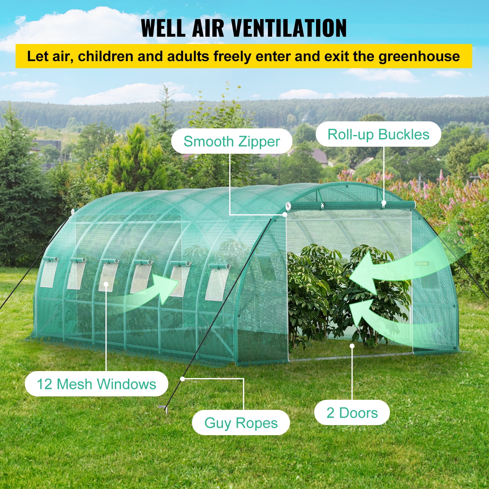 VEVOR Walk-in Tunnel Greenhouse, 20 x 10 x 7 ft Portable Plant Hot House with Galvanized Steel Hoops