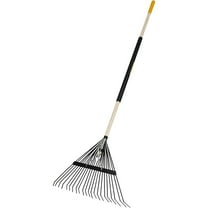 Steel Tine Leaf Rake with Hardwood/Steel Handle for Lawns, Gardening, and Dethatching, 22 Tines, Black