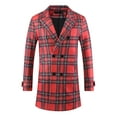 thumbnail image 5 of INSPIRE CHIC Plaid Overcoat for Men's Notch Collar Single Breasted Checked Winter Trench Coat S Red, 5 of 6